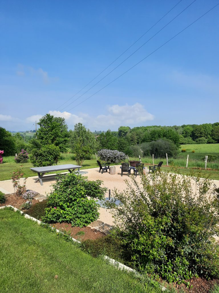 The patio and surrounding countryside
